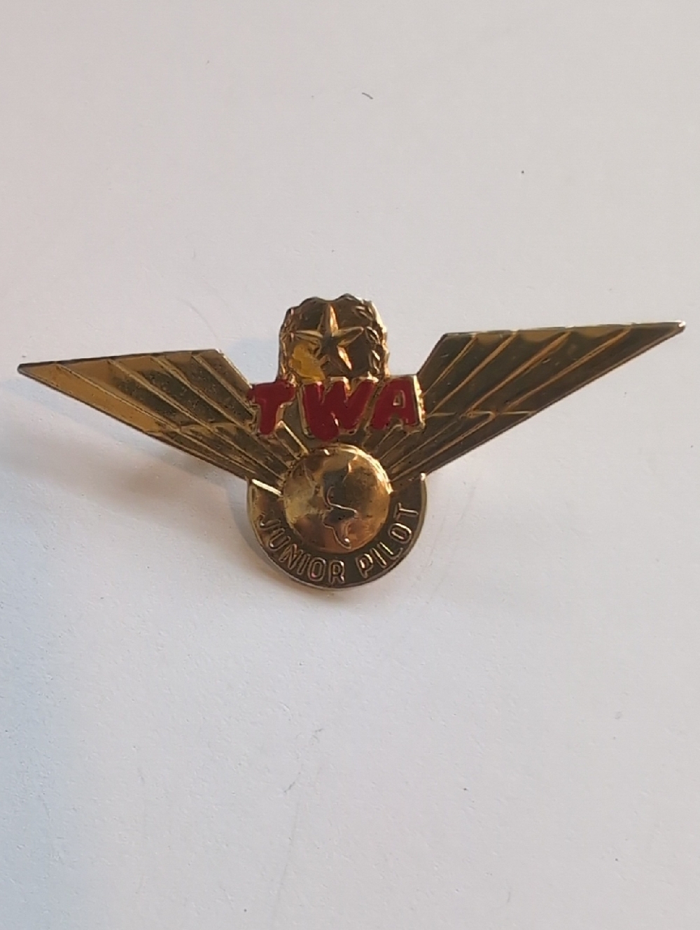 Gold Junior Pilot Wings Pin - Red Lettering